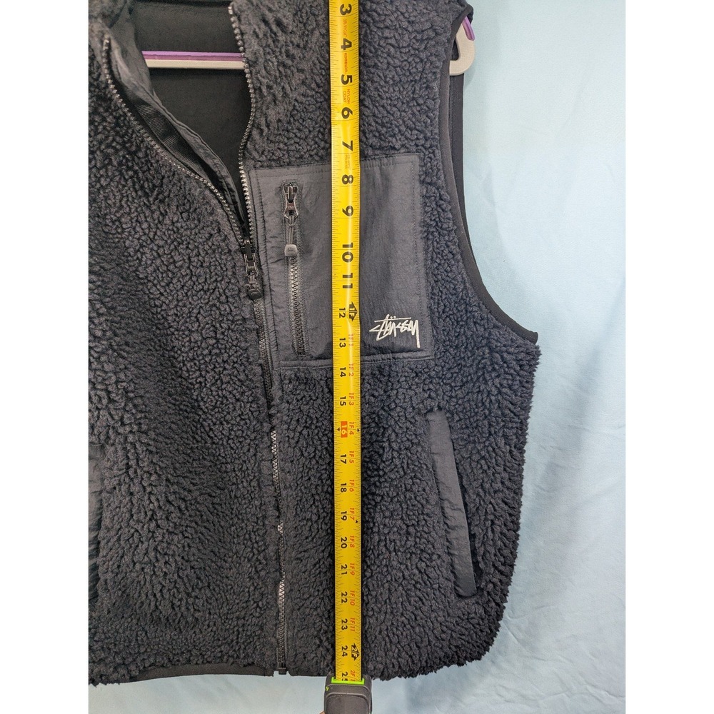 Stussy UNISEX Reversible Sherpa Black Fleece Zip Up Vest Pockets Logo Size Small - Picture 5 of 7